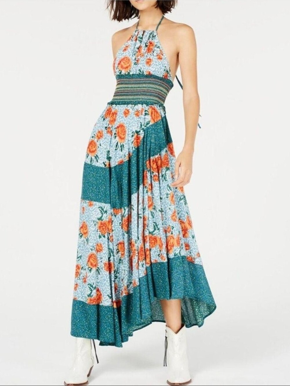 Free People Floral Smocked Maxi Dress XS